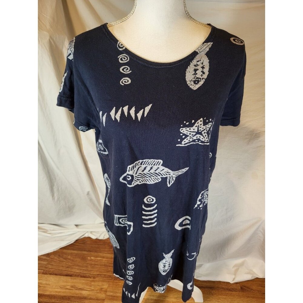 Exist Sports Line Sz S Blue T-Shirt Dress Beach Fish Starfish Ocean‎ USA